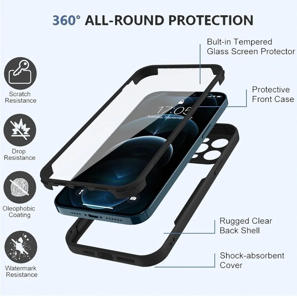 iPhone 360 14 Max Case Full Body Clear Design with Built-in Screen Protector